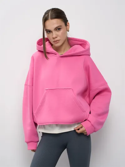 Women'S Fashion Casual Solid Color Long-Sleeve Short Pocket Hoodies