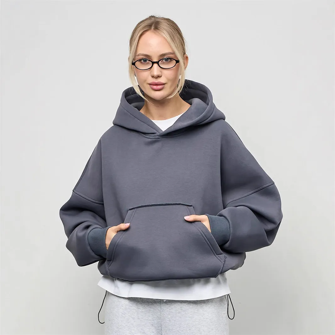 Women'S Fashion Casual Solid Color Long-Sleeve Short Pocket Hoodies