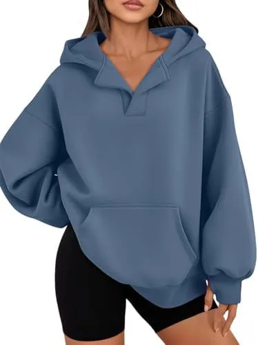 Women Fashion Casual Simple Solid Color Cotton And Fleece V-Neck Long-Sleeve Hoodies