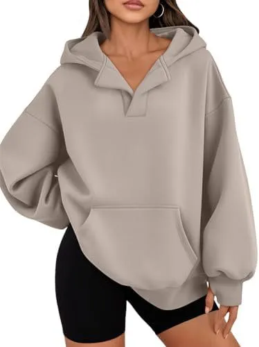 Women Fashion Casual Simple Solid Color Cotton And Fleece V-Neck Long-Sleeve Hoodies