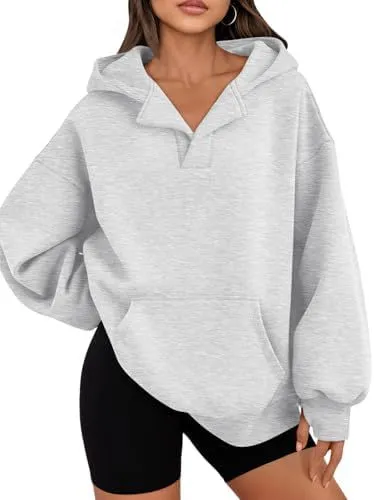 Women Fashion Casual Simple Solid Color Cotton And Fleece V-Neck Long-Sleeve Hoodies