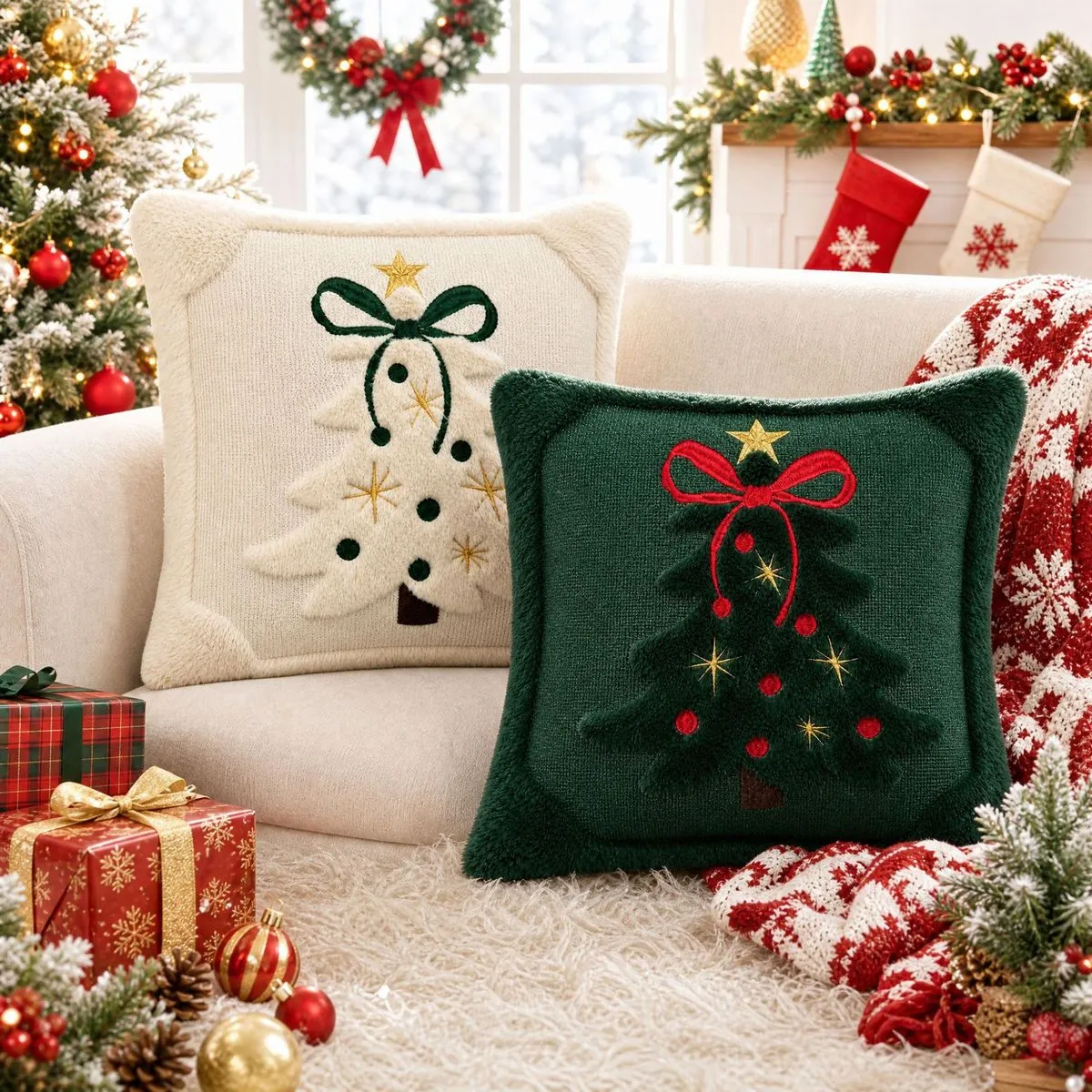 Christmas Bow Pillow Living Room Sofa Pillow Case