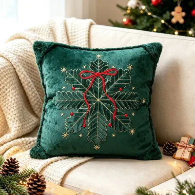 Christmas Tree Embroidered Snowflake Bell Bow Sofa Decorative Pillow Cover