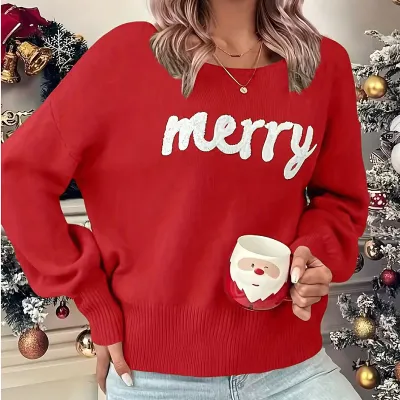 Christmas Women Fashion Casual Long Sleeve Knitted Sweater