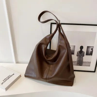 Women Fashion Casual Simple Solid Color Large Capacity Shoulder Bag