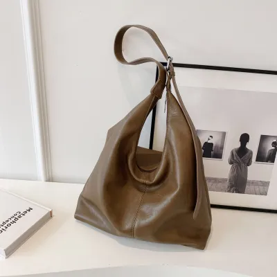 Women Fashion Casual Simple Solid Color Large Capacity Shoulder Bag
