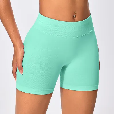 Women Fashion Simple Solid Color Low Waist High Elastic Seamless Tight Yoga Sports Shorts