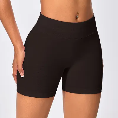 Women Fashion Simple Solid Color Low Waist High Elastic Seamless Tight Yoga Sports Shorts