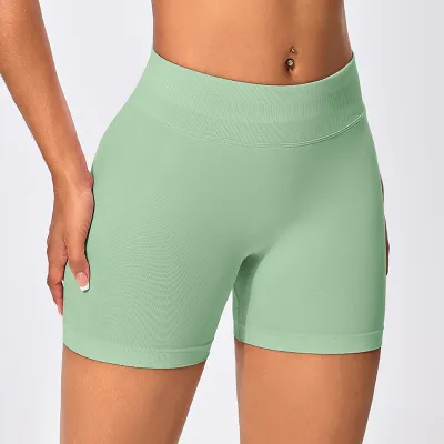 Women Fashion Simple Solid Color Low Waist High Elastic Seamless Tight Yoga Sports Shorts
