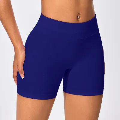 Women Fashion Simple Solid Color Low Waist High Elastic Seamless Tight Yoga Sports Shorts