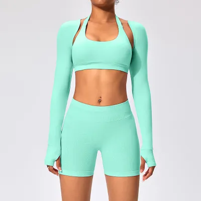 Women Fashion Casual Solid Color Long-Sleeve Backless Sports Yoga Cardigan Jacket