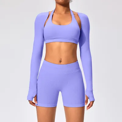 Women Fashion Casual Solid Color Long-Sleeve Backless Sports Yoga Cardigan Jacket