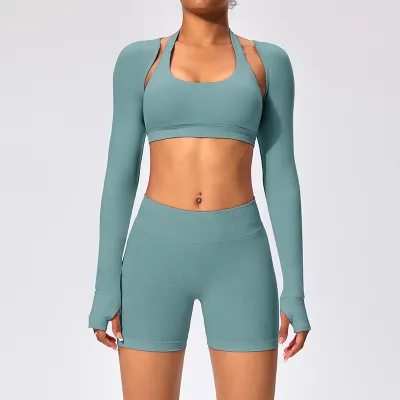Women Fashion Casual Solid Color Long-Sleeve Backless Sports Yoga Cardigan Jacket