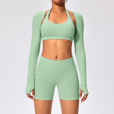 Women Fashion Casual Solid Color Long-Sleeve Backless Sports Yoga Cardigan Jacket