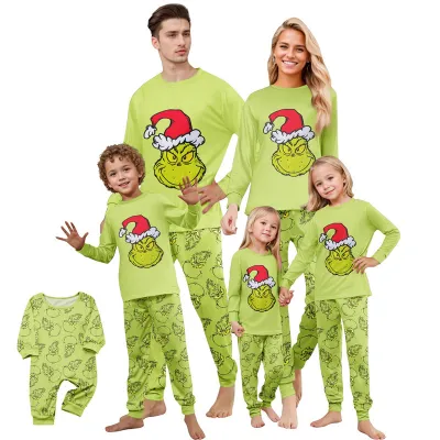 Fashion Cartoon Christmas Print Round Neck Long Sleeve Family Matching Pajamas Set