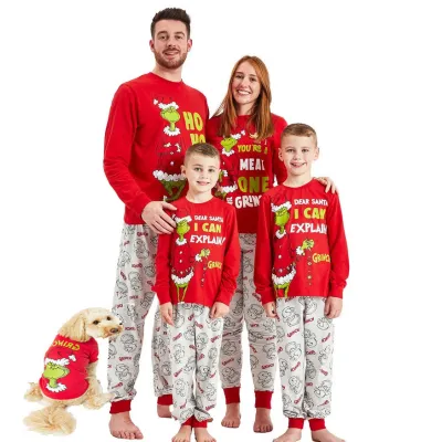 Fashion Cartoon Christmas Print Round Neck Long Sleeve Family Matching Pajamas Set
