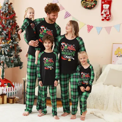 Fashion Cartoon Christmas Print Round Neck Long Sleeve Family Matching Pajamas Set