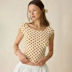 Women Fashion Polka Dot Print Short-Sleeve Crop Top