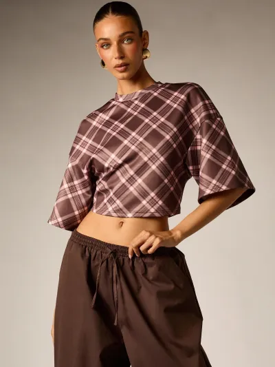 Women Fashion Casual Stripe Short-Sleeve Loose Crop Top