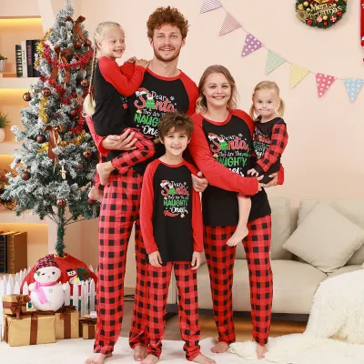 Fashion Cartoon Christmas Print Round Neck Long Sleeve Family Matching Pajamas Set