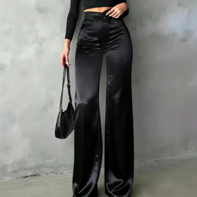 Women'S Fashion Elegant Solid Color Satin High Waist Pants