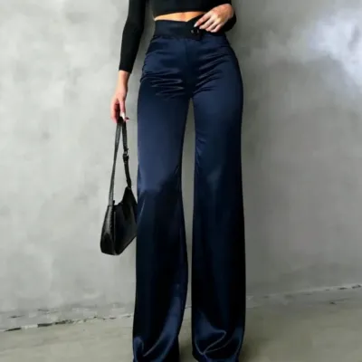 Women'S Fashion Elegant Solid Color Satin High Waist Pants