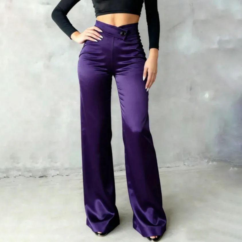 Women'S Fashion Elegant Solid Color Satin High Waist Pants
