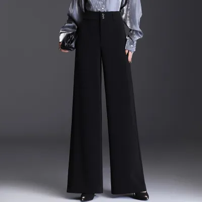 Women Fashion Elegant Spring And Summer Solid Color Loose High Waist Pants