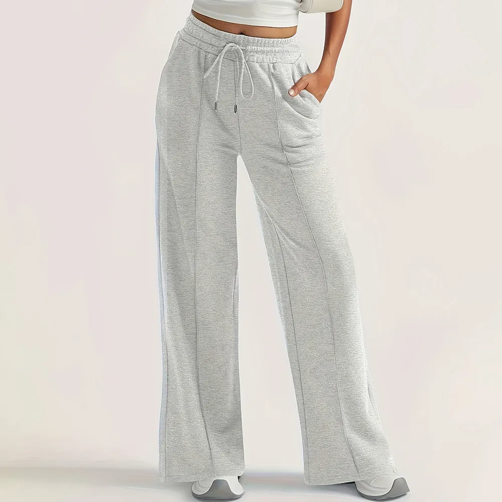 Women Fashion Casual Autumn Solid Color Wide Leg Pants