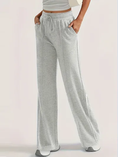 Women Fashion Casual Autumn Solid Color Wide Leg Pants