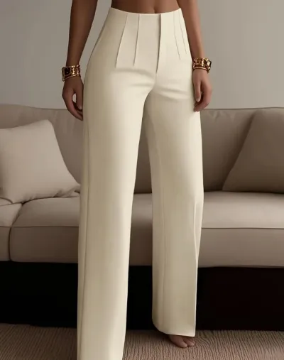 Women Fashion Casual Office Summer Solid Color High Waist Slim Fit Pants