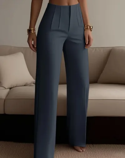 Women Fashion Casual Office Summer Solid Color High Waist Slim Fit Pants