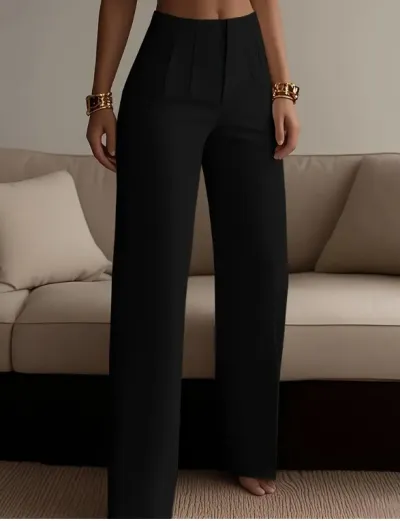 Women Fashion Casual Office Summer Solid Color High Waist Slim Fit Pants