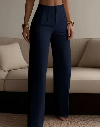 Women Fashion Casual Office Summer Solid Color High Waist Slim Fit Pants