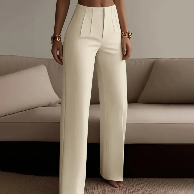 Women Fashion Casual Office Summer Solid Color High Waist Slim Fit Pants