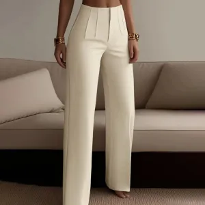 Women Fashion Casual Office Summer Solid Color High Waist Slim Fit Pants