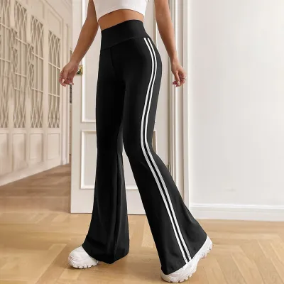Women'S Fashion Casual Side Stripe High Waist Straight Micro Flared Pants