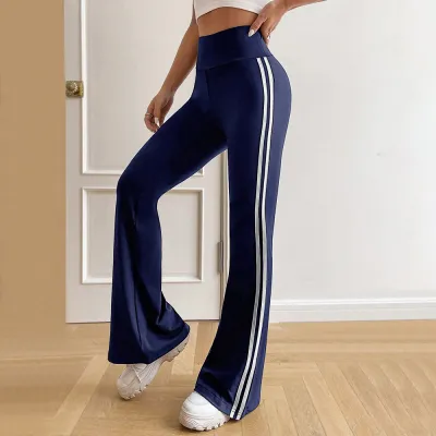 Women'S Fashion Casual Side Stripe High Waist Straight Micro Flared Pants