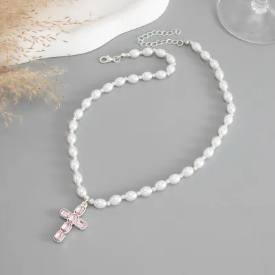 Women Fashion Elegant Imitation Pearl Clavicle Chain Rhinestone Pendant Necklace