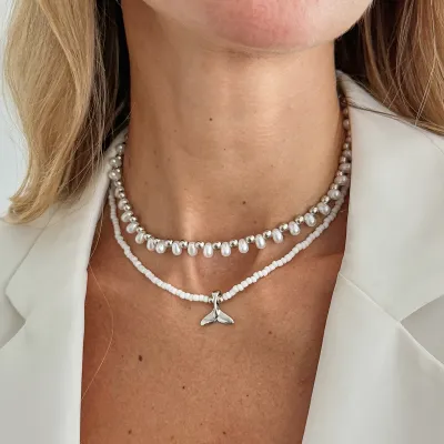 Women Fashion Imitation Pearl Beads Chain Double-Layer Stacked Necklace