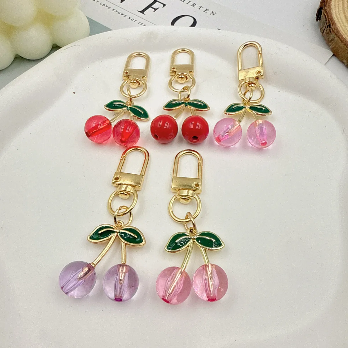 Women Fashion Cute Cherry Metal Pendant Keychain