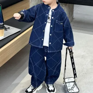Kids Boys Fashion Casual Autumn Long-Sleeve Jacket Jeans Denim 2-Piece Set