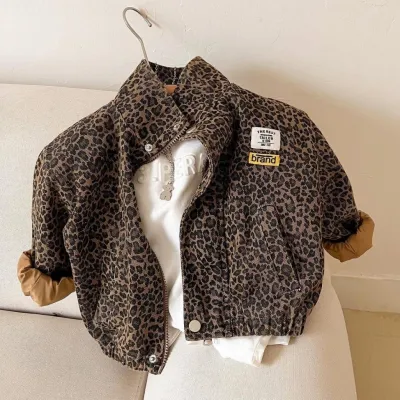 Kids Boys Fashion Casual Spring And Autumn Leopard Long-Sleeve Zipper Coat