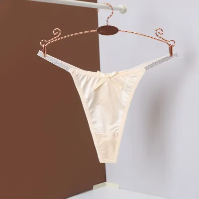 Women Fashion Sexy Solid Color Low Waist Sexy Silver Ribbon Thong