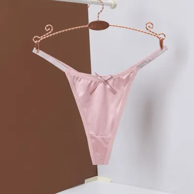 Women Fashion Sexy Solid Color Low Waist Sexy Silver Ribbon Thong