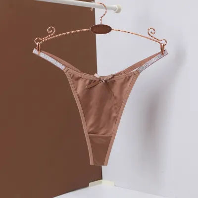 Women Fashion Sexy Solid Color Low Waist Sexy Silver Ribbon Thong