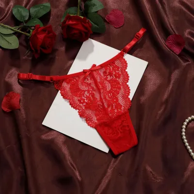 Women Fashion Sexy Solid Color Lace Adjustable Ultra-Thin Thong