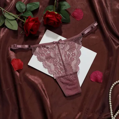 Women Fashion Sexy Solid Color Lace Adjustable Ultra-Thin Thong