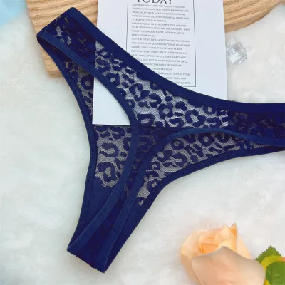 Women Fashion Sexy Solid Color Hollow-Out Leopard Ultra-Thin Thong