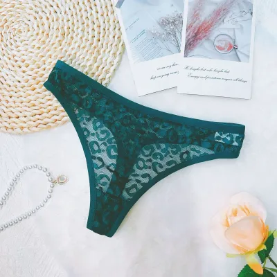 Women Fashion Sexy Solid Color Hollow-Out Leopard Ultra-Thin Thong